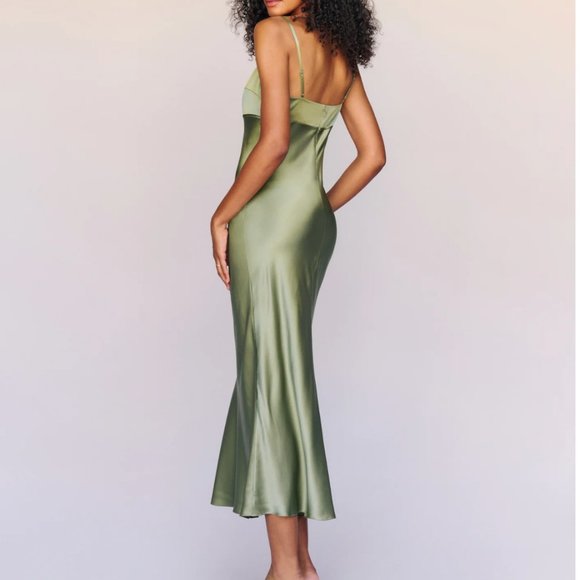 Reformation Kailyn Silk Dress - Artichoke - Picture 1 of 6